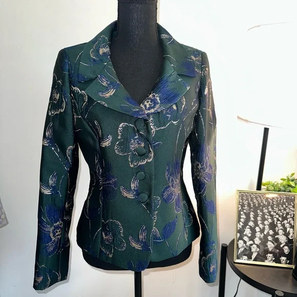Tahari ASL Green and Blue Floral Blazer - Picture 2 of 5
